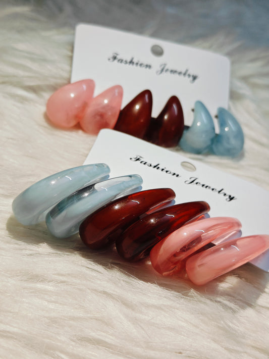 Glossy Resin Hoop Earring Set – 3 Pairs